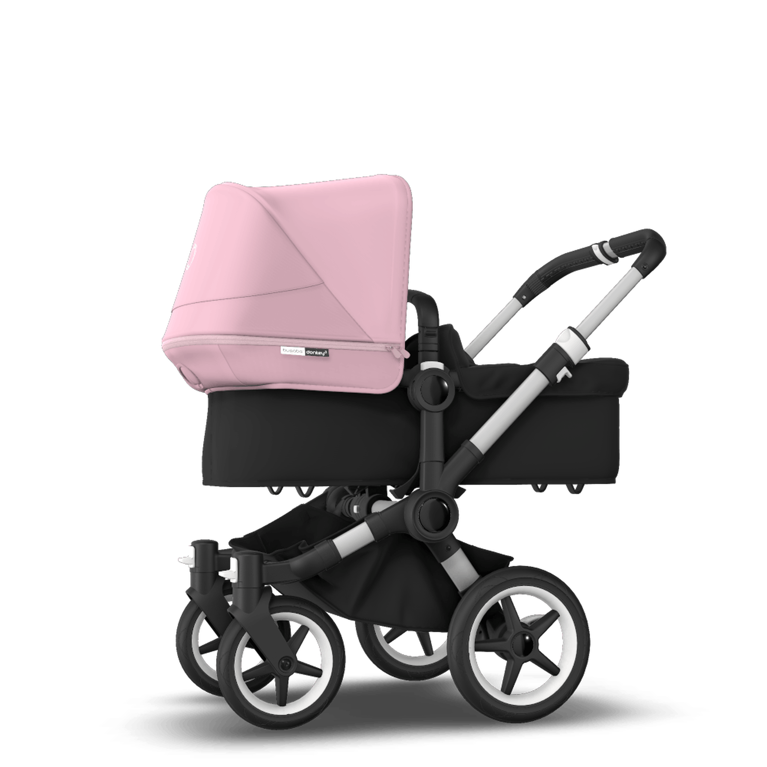 Bugaboo Donkey 3 Mono seat and bassinet stroller soft pink sun canopy, black fabrics, aluminium base - Thumbnail Slide 2 of 10