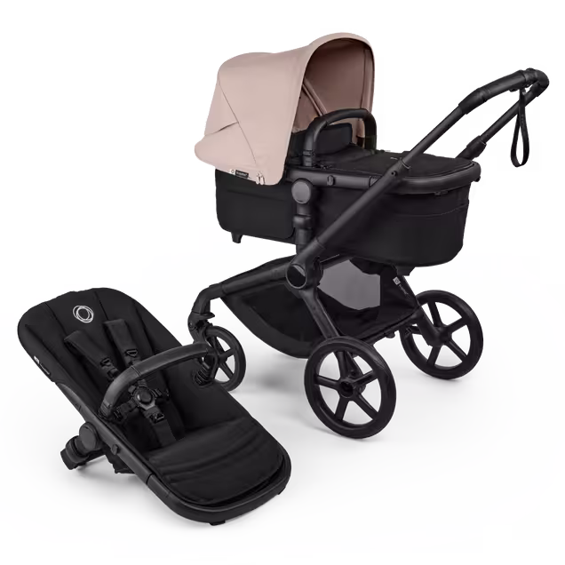 부가부 폭스 5 리뉴 배시넷 및 시트 2-in-1 스트롤러(블랙 섀시, 헤리티지 블랙 패브릭, 및 데저트 토프 멜란지 썬 캐노피 포함). - Main Image Slide 1 of 12