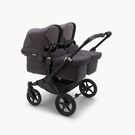 Bugaboo Donkey 5 twin stroller black base, mineral washed black fabrics, mineral washed black sun canopy