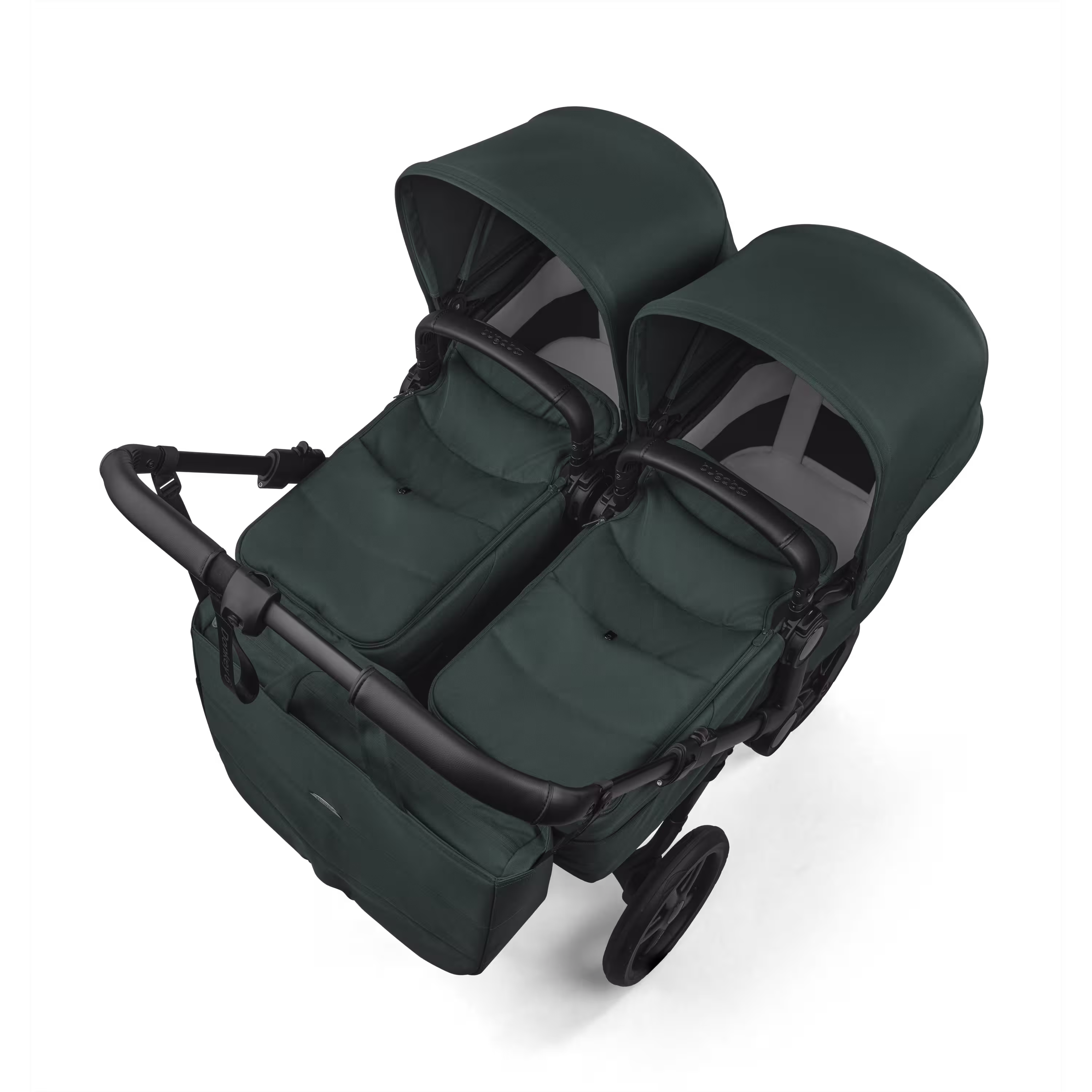 Bugaboo Donkey 6 twin stroller black base, fern green fabrics, fern green sun canopy view 3 - Main Modal Image Slide 3 of 9