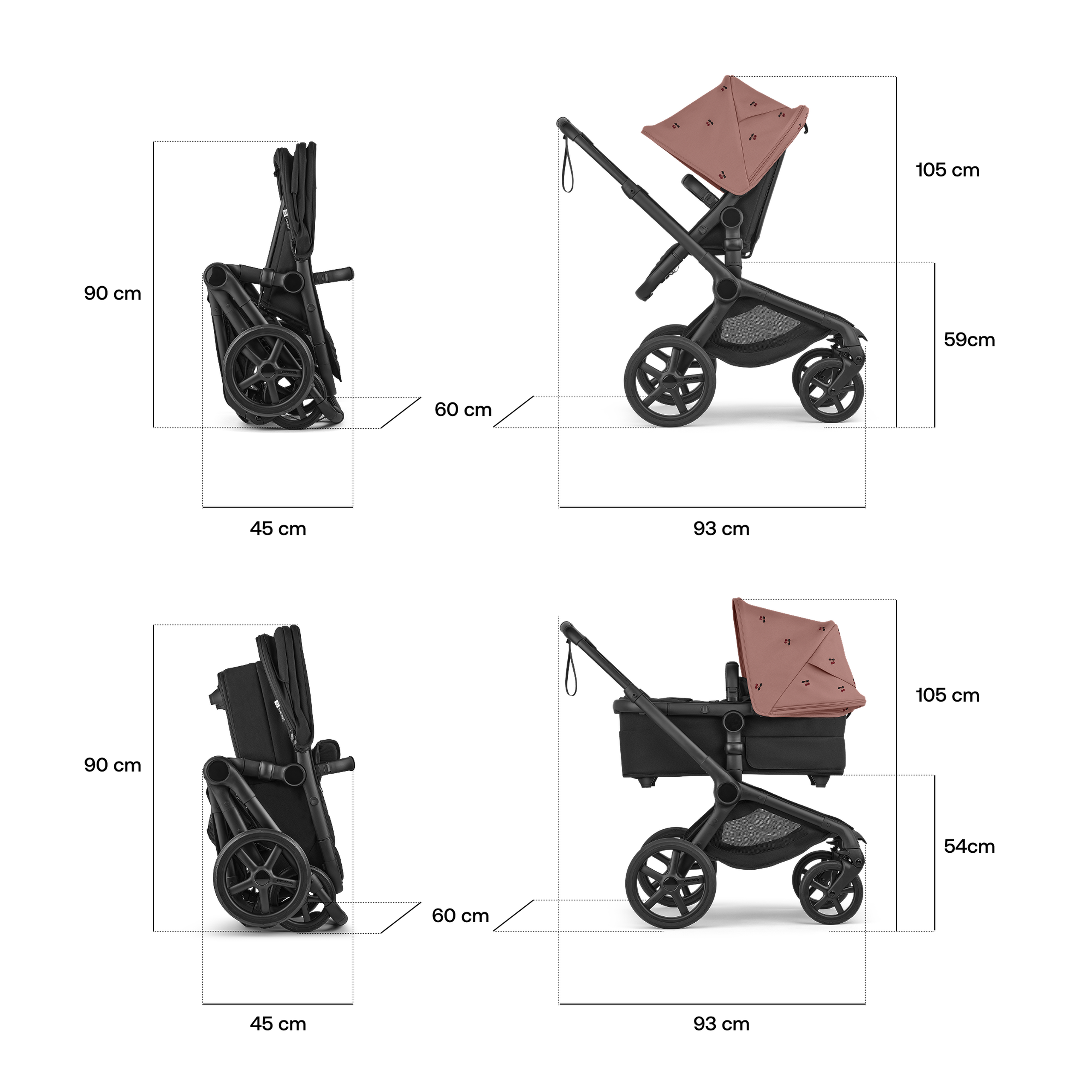 Bugaboo x Konges SlØjd limited edition Fox 5 Renew 2-in-1 stroller black base, heritage black fabrics, dusty pink sun canopy - Thumbnail Slide 8 of 12