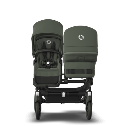 Bugaboo Donkey 5 Duo bassinet and seat stroller black base, forest green fabrics, forest green sun canopy - view 2