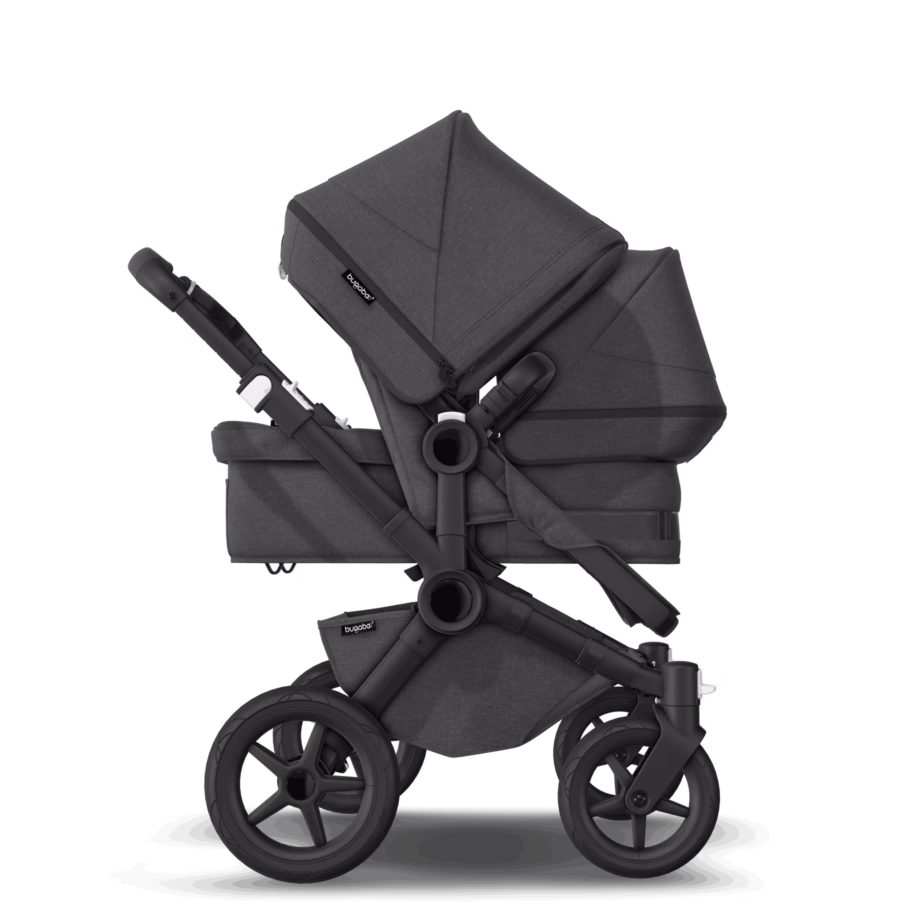 Bugaboo Donkey 5 Duo double stroller black base, mineral washed black fabrics, mineral washed black sun canopy - Main Modal Image Slide 3 of 10