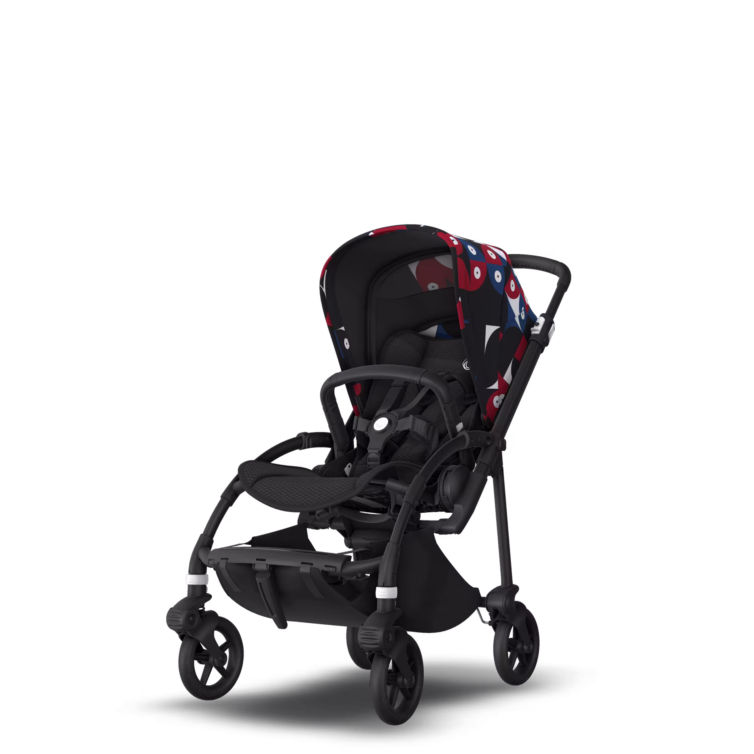 Bugaboo Bee 6 bassinet and seat stroller black base, black fabrics, animal explorer red/blue sun canopy - Main Modal Image Slide 6 of 6