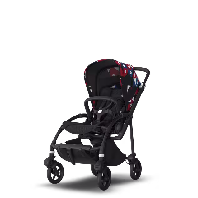 Bugaboo Bee 6 bassinet and seat stroller black base, black fabrics, animal explorer red/blue sun canopy - Main Image Slide 6 of 6