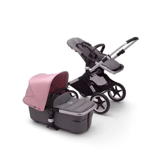 Bugaboo Fox 2 seat and carrycot pushchair soft pink sun canopy, grey melange fabrics, aluminium base - Main Image Slide 9 of 10