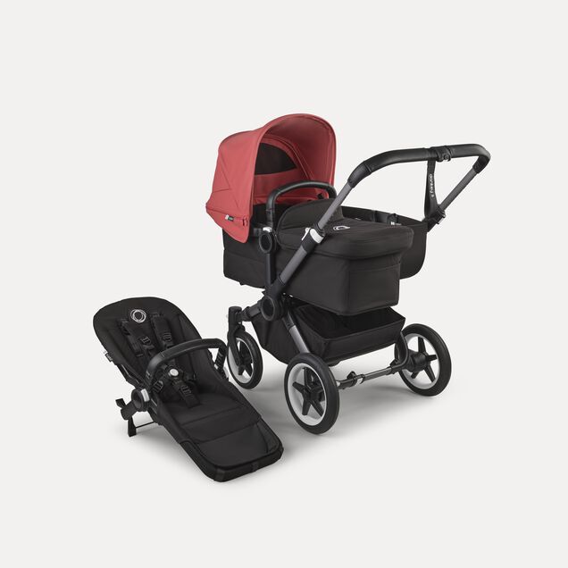 Bugaboo Donkey 5 Mono 2-in-1 stroller graphite base, midnight black fabrics, sunrise red sun canopy - Main Image Slide 1 of 12
