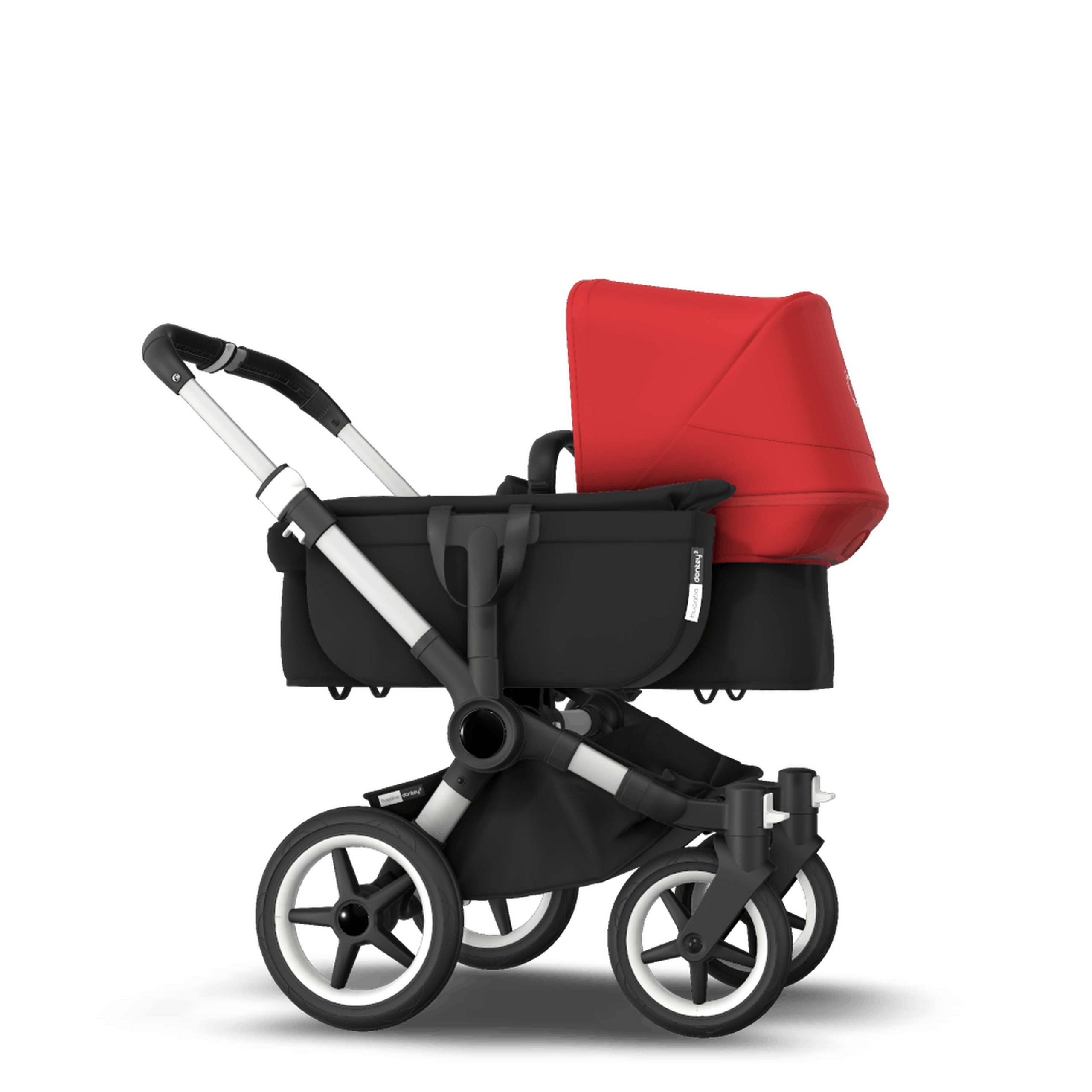 Bugaboo Donkey 3 Mono seat and bassinet stroller red sun canopy, black fabrics, aluminium base - Thumbnail Slide 4 of 10