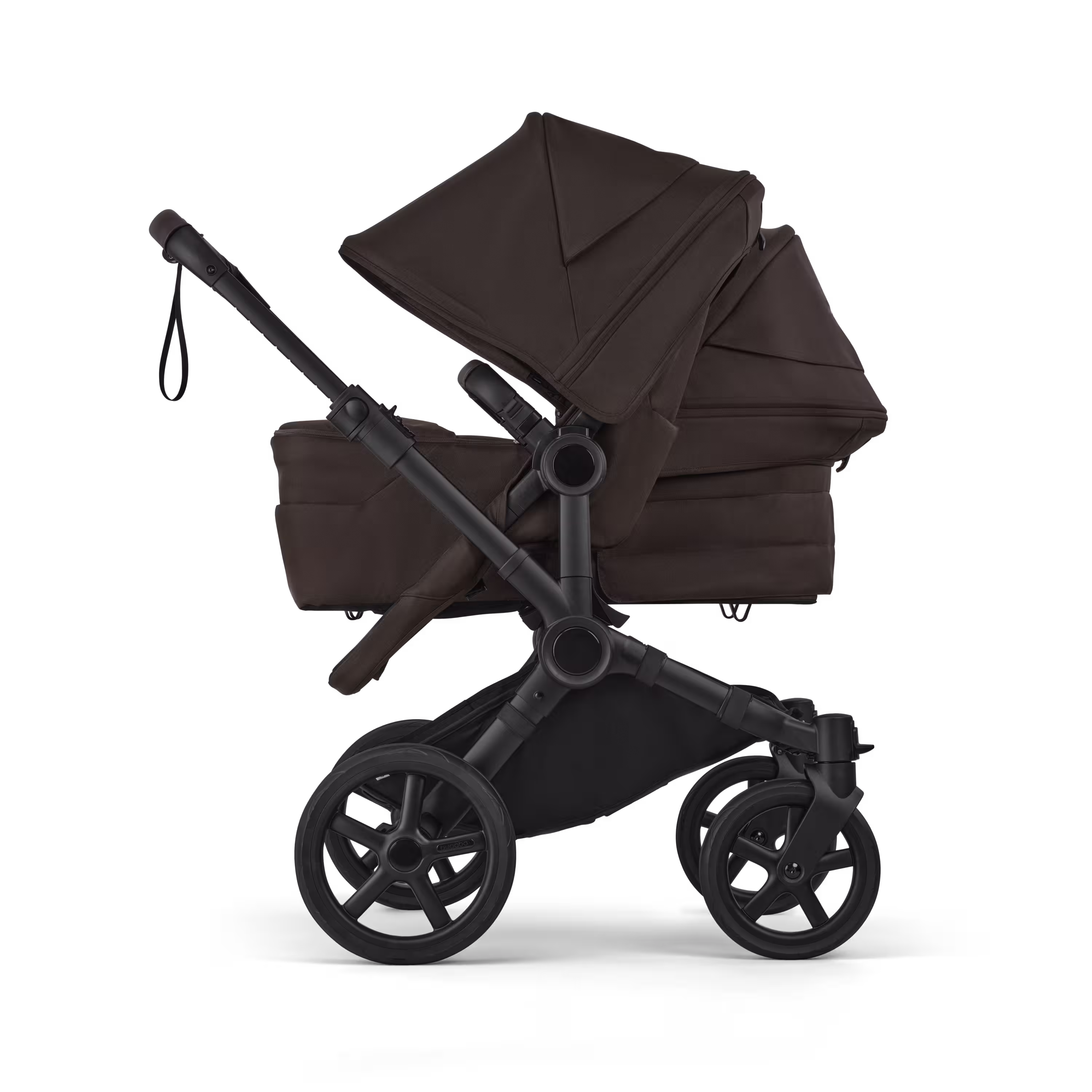 Bugaboo Donkey 6 double pram black base, cocoa brown fabrics, cocoa brown sun canopy - Main Modal Image Slide 3 of 10
