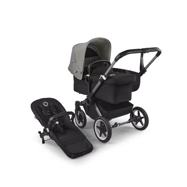 Bugaboo Donkey 5 Mono 2-in-1 stroller graphite base, midnight black fabrics, forest green sun canopy - Main Image Slide 1 of 12