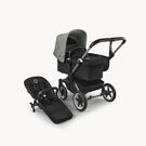 Bugaboo Donkey 5 Mono 2-in-1 stroller graphite base, midnight black fabrics, forest green sun canopy