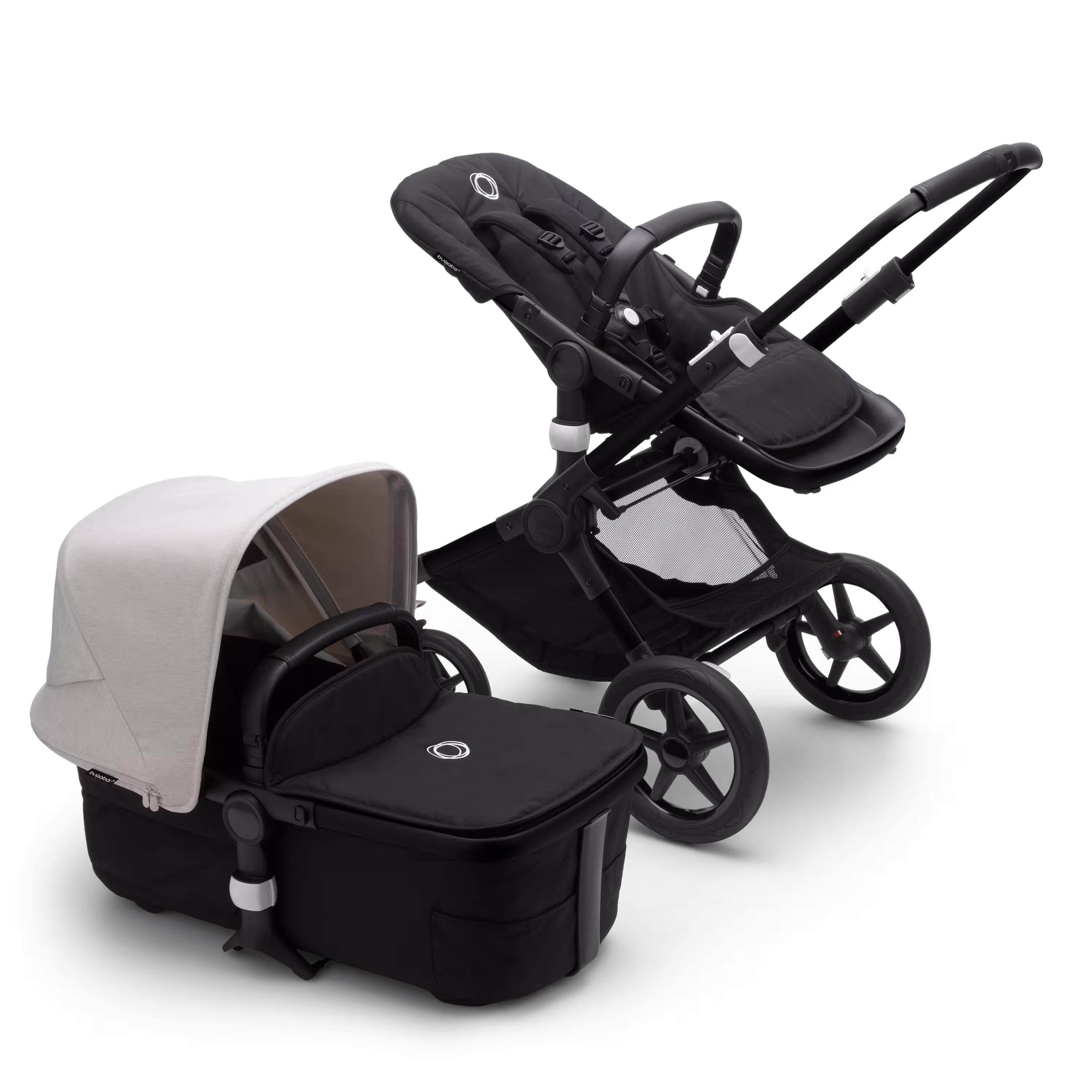 Bugaboo Fox 3 bassinet and seat stroller black base, midnight black fabrics, misty white sun canopy - Main Modal Image Slide 5 of 9