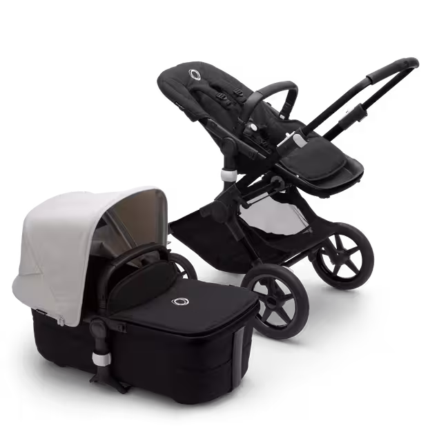Bugaboo Fox 3 bassinet and seat stroller black base, midnight black fabrics, misty white sun canopy - Main Image Slide 5 of 9