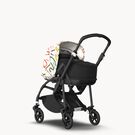 Bugaboo Bee 6 bassinet and seat stroller black base, black fabrics, art of discovery white sun canopy