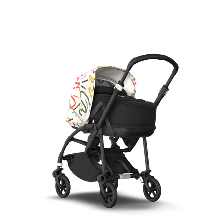 Bugaboo Bee 6 bassinet and seat stroller black base, black fabrics, art of discovery white sun canopy - view 1