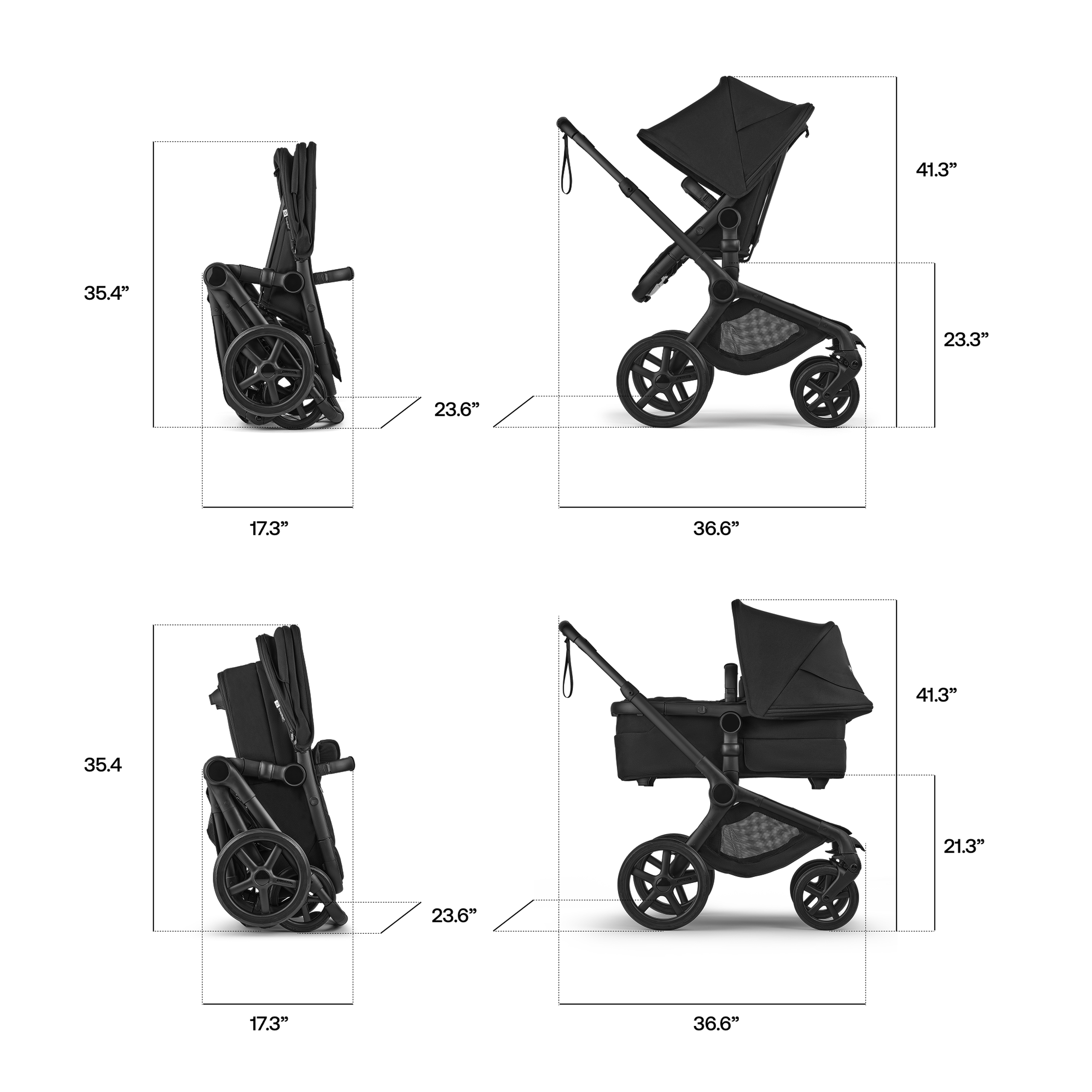 Bugaboo Fox 5 Renew 2-in-1 stroller black base, deep indigo fabrics, deep indigo sun canopy - Thumbnail Slide 8 of 12