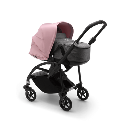 Bugaboo Bee 6 bassinet and seat stroller soft pink sun canopy, grey mélange fabrics, black base - view 1
