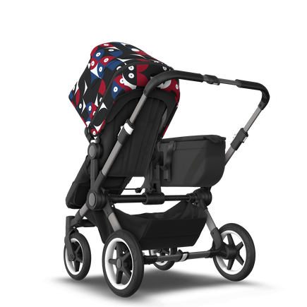 Bugaboo Donkey 5 Mono bassinet and seat stroller graphite base, midnight black fabrics, animal explorer red/ blue sun canopy - view 2