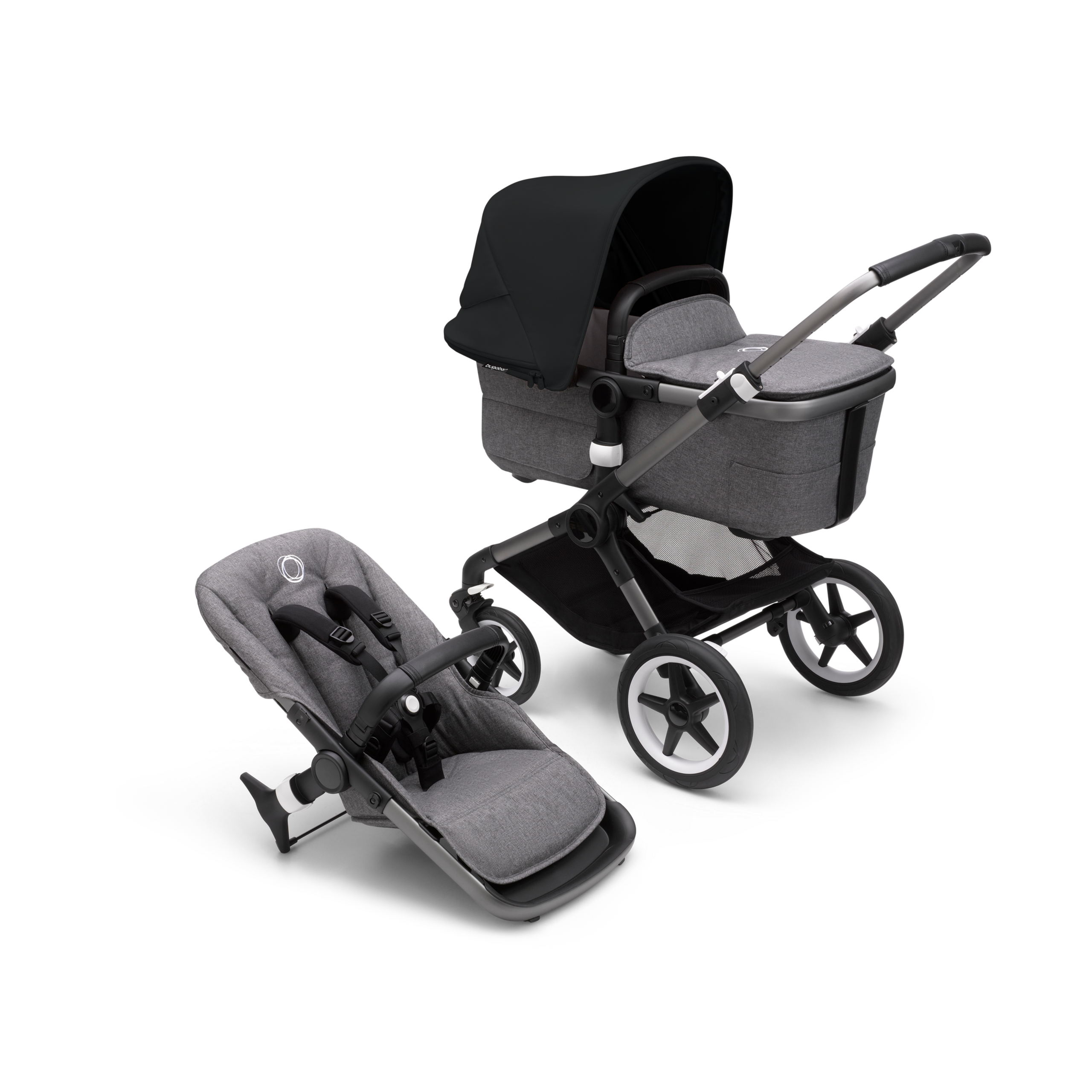 Bugaboo Fox 3 2-in-1 stroller midnight black sun canopy, Grey