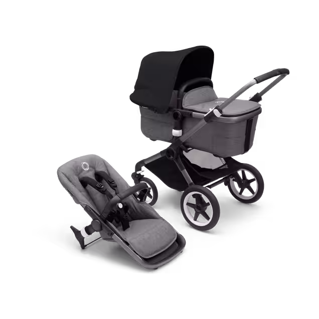 Bugaboo Fox 3 bassinet and seat stroller with graphite frame, grey melange fabrics, and black sun canopy. - Main Image Slide 1 of 7