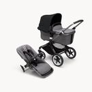 Bugaboo Fox 3 bassinet and seat stroller graphite base, grey melange fabrics, midnight black sun canopy