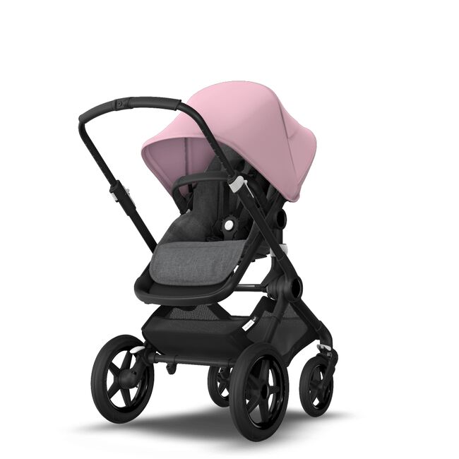 Bugaboo Fox 2 Seat and Bassinet Stroller soft pink sun canopy grey melange style set, black chassis - Main Image Slide 4 of 6