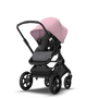 Bugaboo Fox 2 Seat and Bassinet Stroller soft pink sun canopy grey melange style set, black chassis - Thumbnail Slide 4 of 6