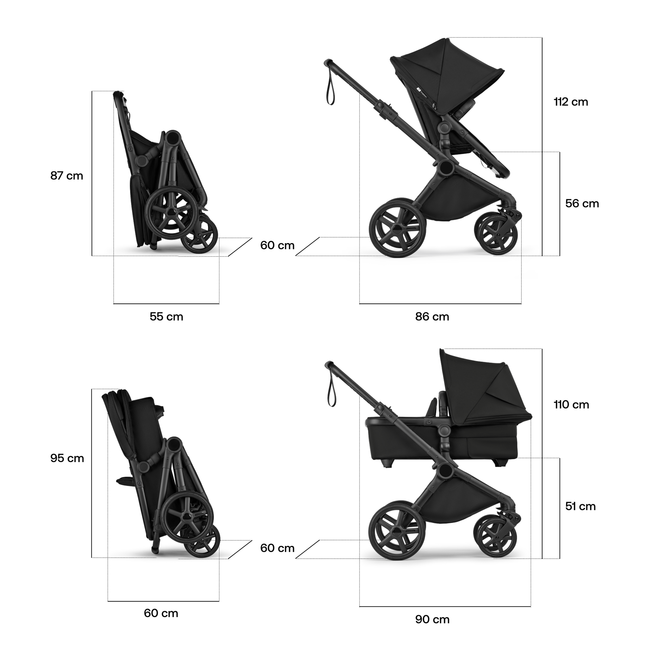 Bugaboo Cub 2-in-1 pram black base, heritage black fabrics, heritage black sun canopy - Thumbnail Slide 8 of 12