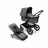 Bugaboo Fox 3 bassinet and seat stroller with black frame, grey melange fabrics, and forest green sun canopy. - Thumbnail Slide 1 of 7
