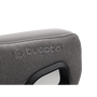 Close up of the embossed Bugaboo logo on the Bugaboo Owl by Nuna car seat in grey fabrics.