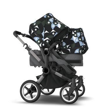 Bugaboo Donkey 5 Duo double stroller graphite base, grey mélange fabrics, animal explorer green/ light blue sun canopy - view 2