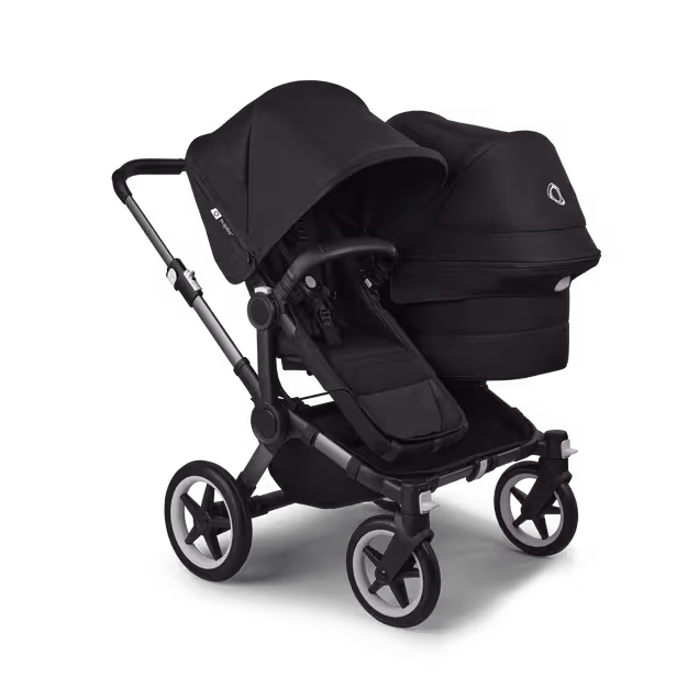 Bugaboo Donkey 5 Duo double stroller graphite base, midnight black fabrics, midnight black sun canopy - Main Image Slide 1 of 11
