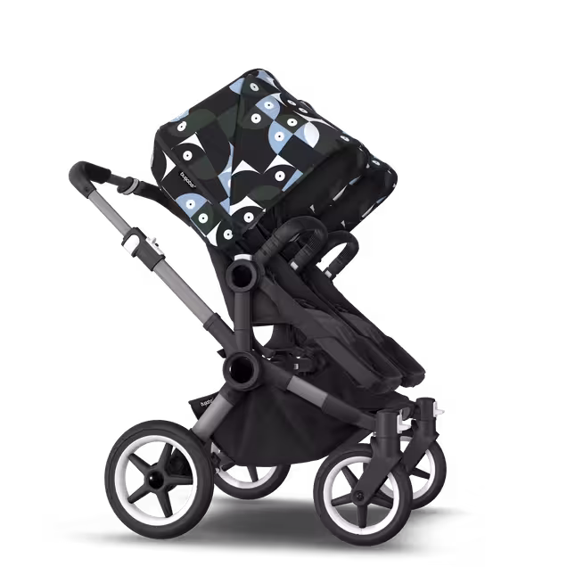 Bugaboo Donkey 5 twin stroller graphite base, midnight black fabrics, animal explorer green/light blue sun canopy - Main Image Slide 4 of 12