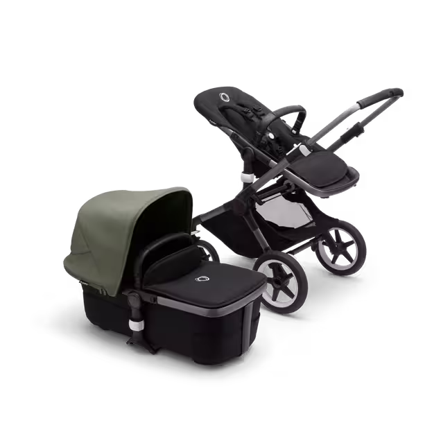 Bugaboo Fox 3 bassinet and seat stroller graphite base, midnight black fabrics, forest green sun canopy - Main Image Slide 5 of 7