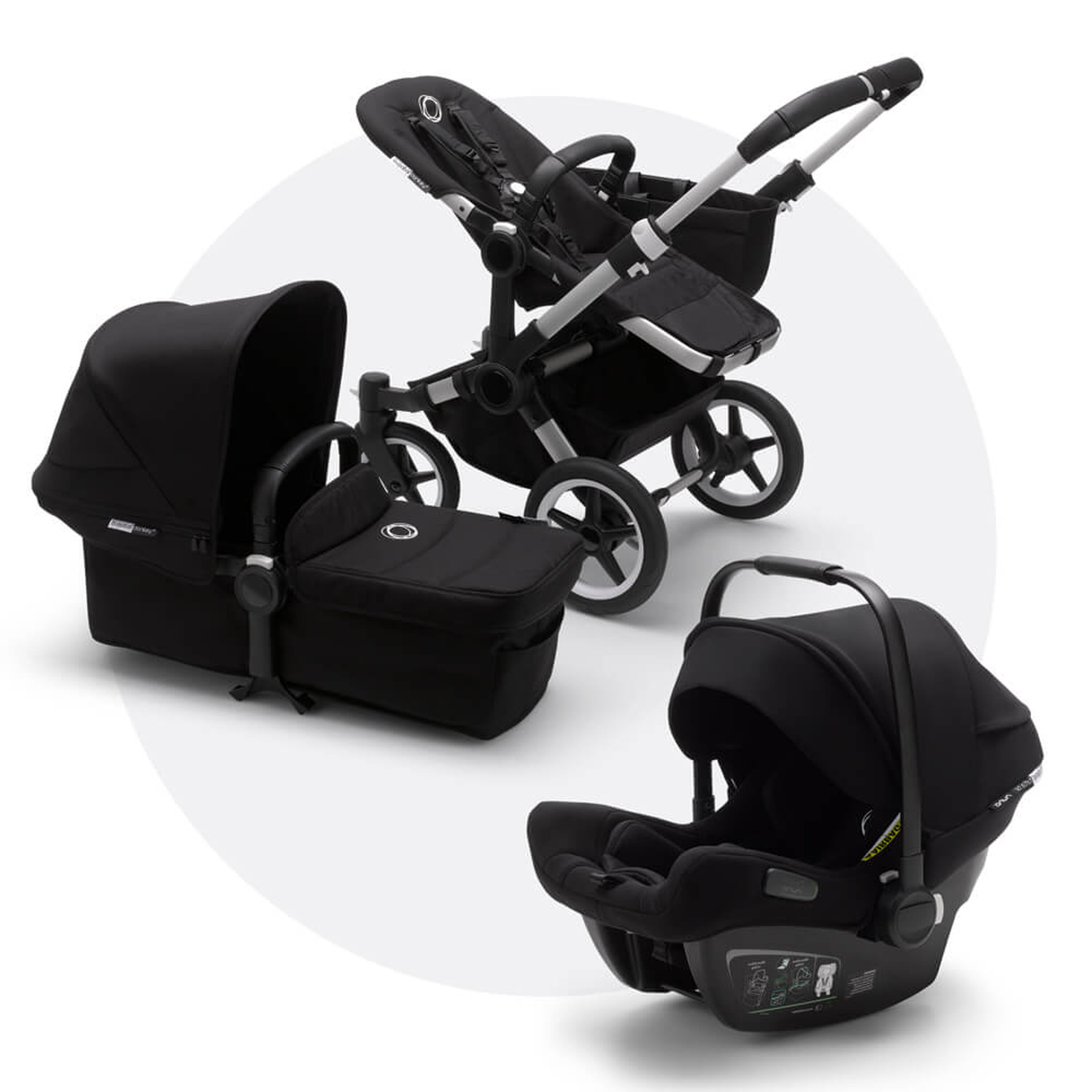 Bugaboo Donkey 3 Mono travel system black sun canopy, black fabrics, aluminium base - Main Modal Image Slide 1 of 15