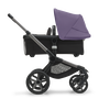 Bugaboo Fox 5 bassinet and seat stroller graphite base, midnight black fabrics, astro purple sun canopy