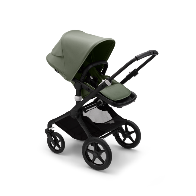 Bugaboo Fox 3 bassinet and seat stroller black base, forest green fabrics, forest green sun canopy