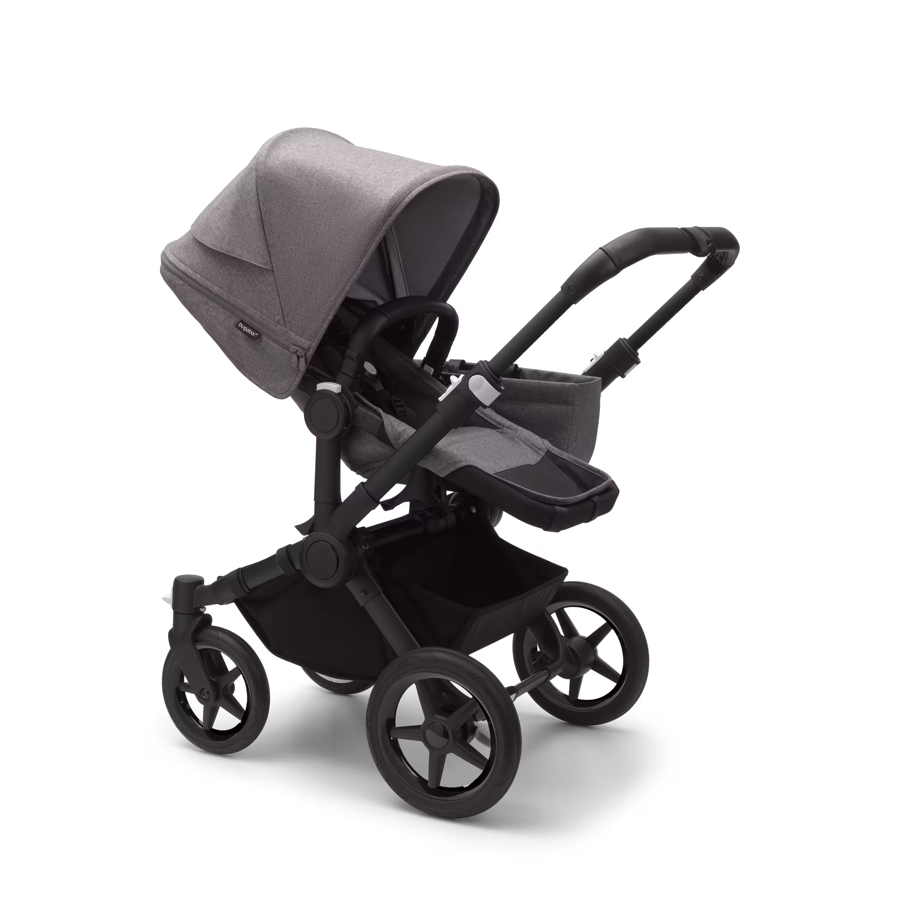PP Bugaboo Donkey 5 Mono bassinet and seat stroller black base, grey mélange fabrics, grey mélange sun canopy - Main Modal Image Slide 2 van 9