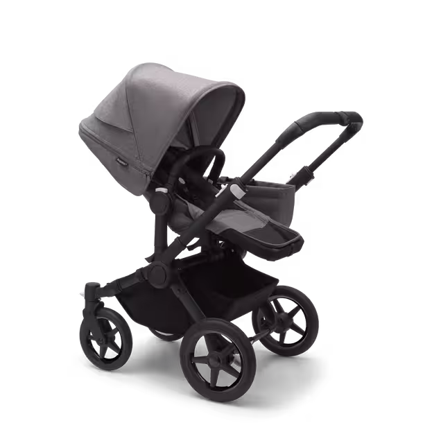 PP Bugaboo Donkey 5 Mono bassinet and seat stroller black base, grey mélange fabrics, grey mélange sun canopy - Main Image Slide 2 van 9