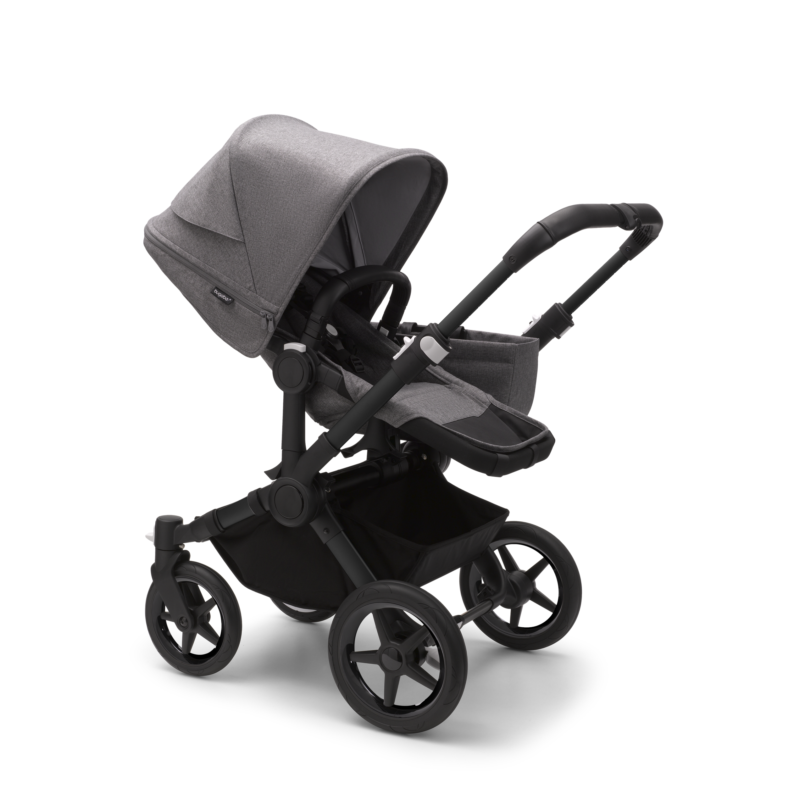 PP Bugaboo Donkey 5 Mono bassinet and seat stroller black base, grey mélange fabrics, grey mélange sun canopy - Thumbnail Slide 2 of 9