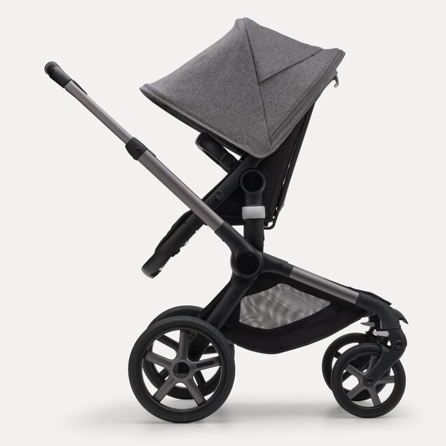 Refurbished Bugaboo Fox 5 bassinet and seat stroller graphite base, midnight black fabrics, grey melange sun canopy - Main Image Slide 3 of 10