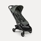 Bugaboo Butterfly 2 ultra-compact travel stroller with black chassis, Forest Green fabrics, and Forest Green sun canopy.