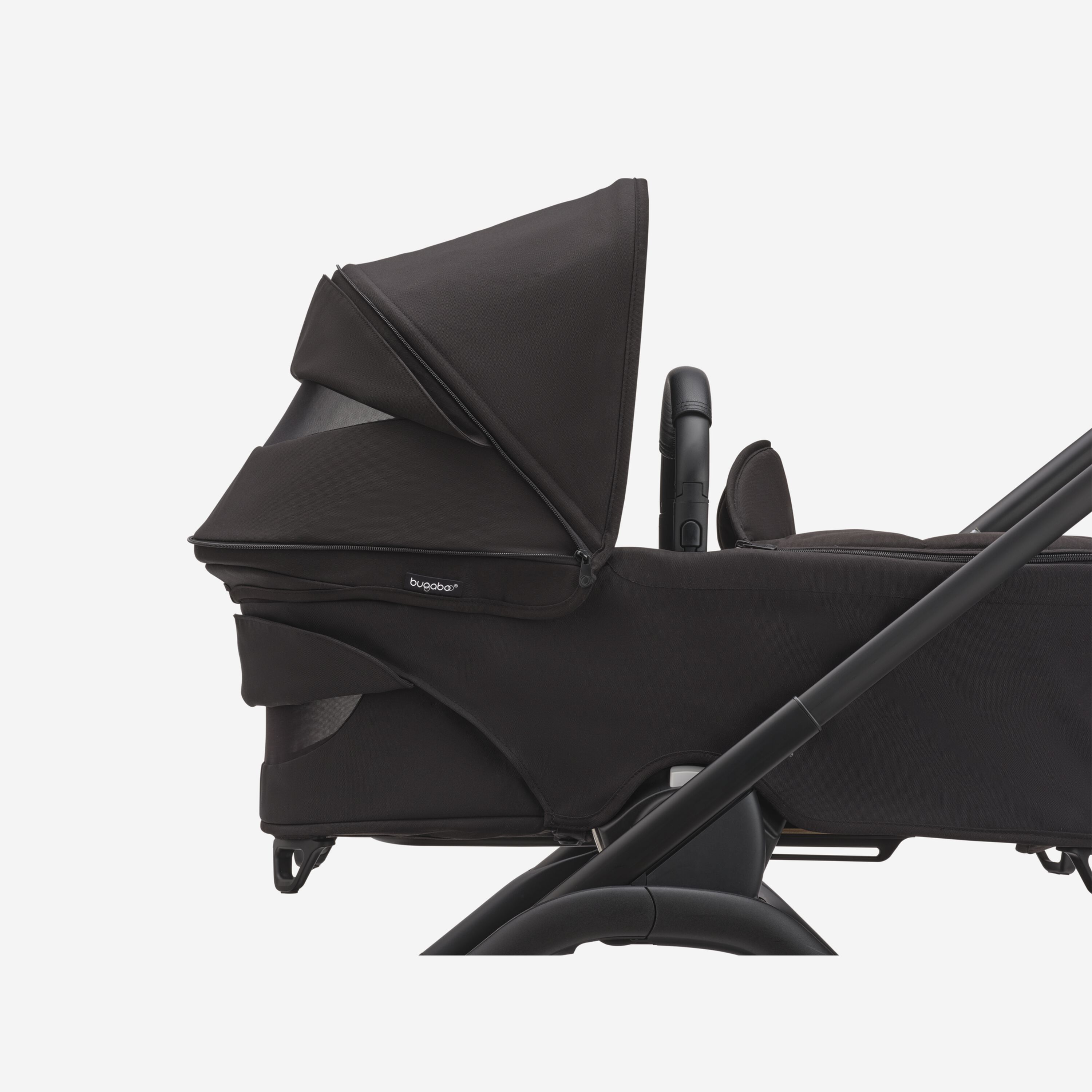 Bugaboo Dragonfly bassinet and seat stroller black base, midnight black fabrics, forest green sun canopy - Main Modal Image Slide 12 of 15