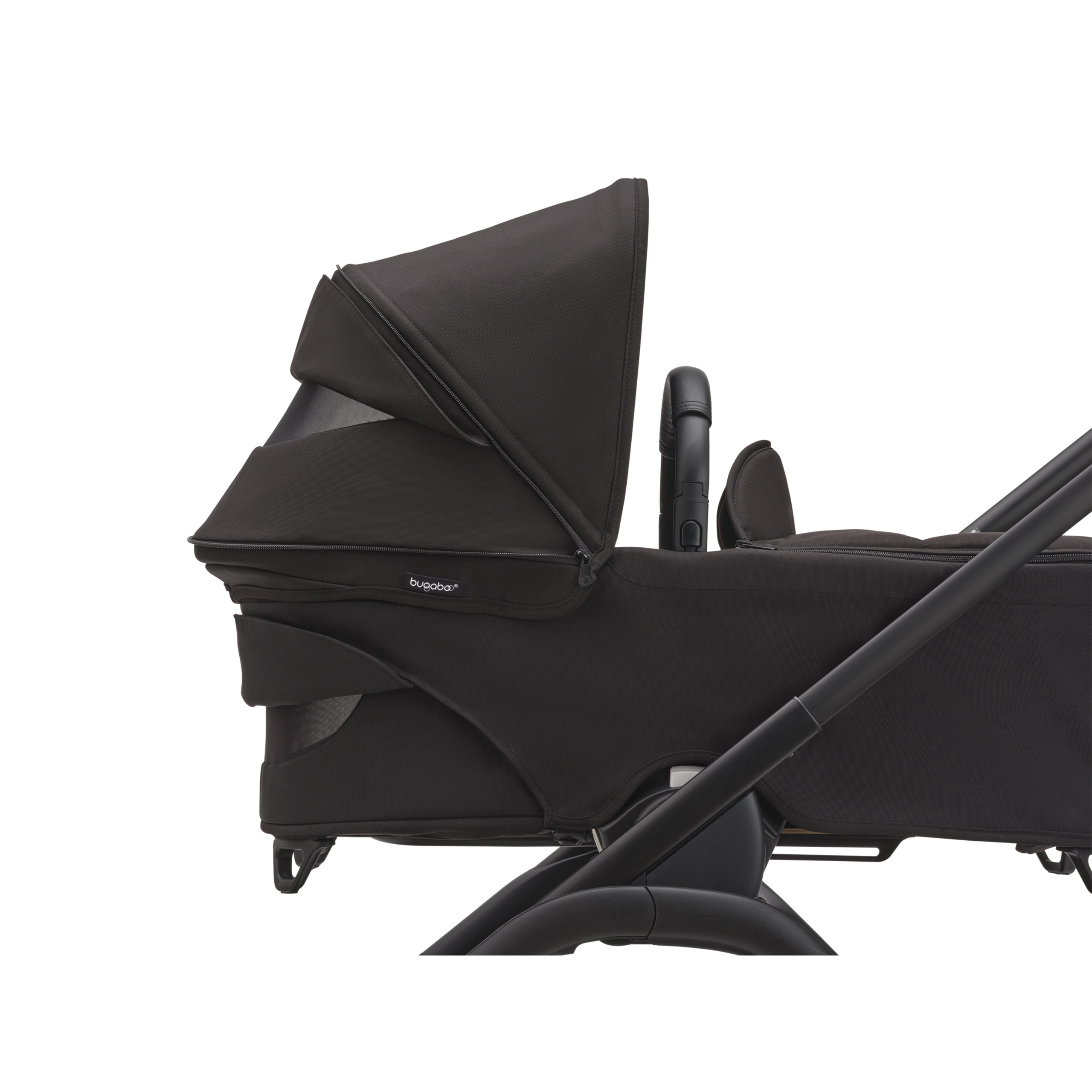 Bugaboo Dragonfly bassinet and seat stroller black base, midnight black fabrics, forest green sun canopy - Thumbnail Slide 12 of 15