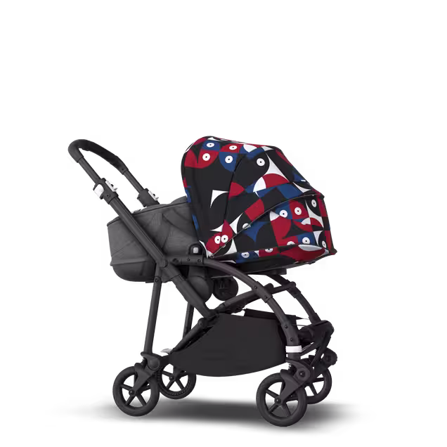 Bugaboo Bee 6 bassinet and seat stroller black base, grey fabrics, animal explorer red/blue sun canopy - Main Image Slide 3 of 6