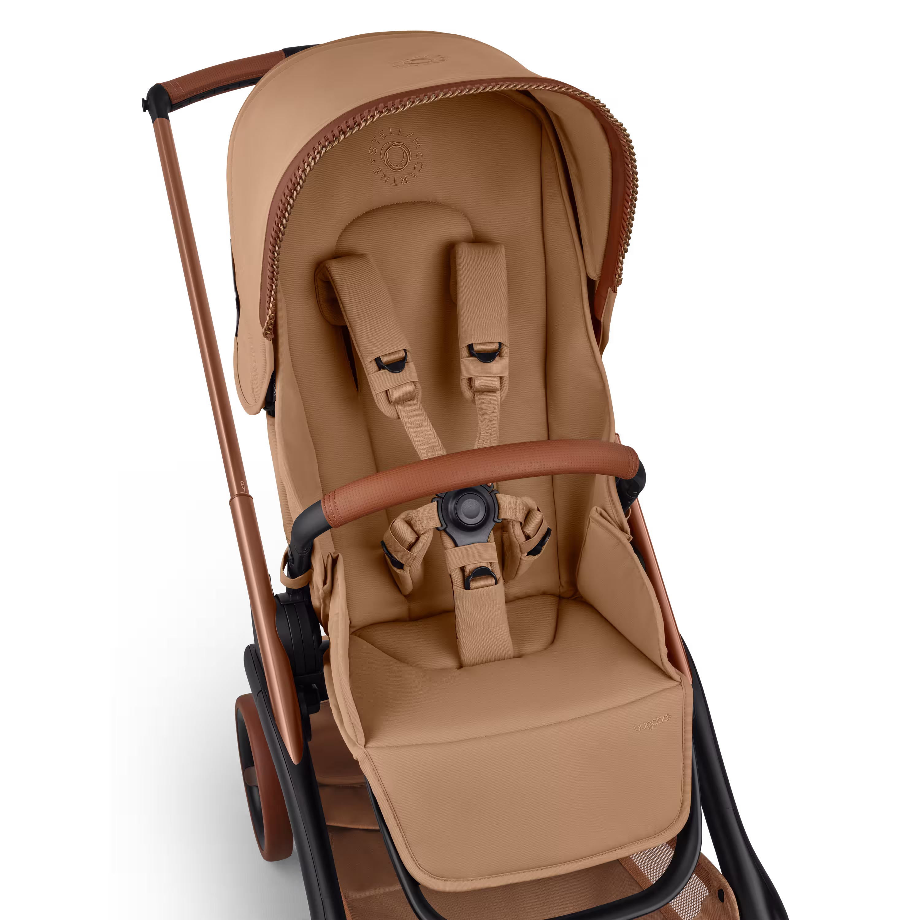 Bugaboo x Stella McCartney Dragonfly Plus seat stroller tobacco brown base, tobacco brown fabrics, tobacco brown sun canopy - Main Modal Image Slide 7 of 12