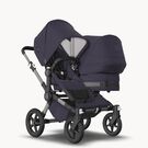 Bugaboo Donkey 5 Duo double stroller graphite base, classic collection dark navy fabrics, classic collection dark navy sun canopy