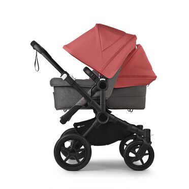 Bugaboo Donkey 5 Duo double stroller black base, grey mélange fabrics, sunrise red sun canopy - view 2