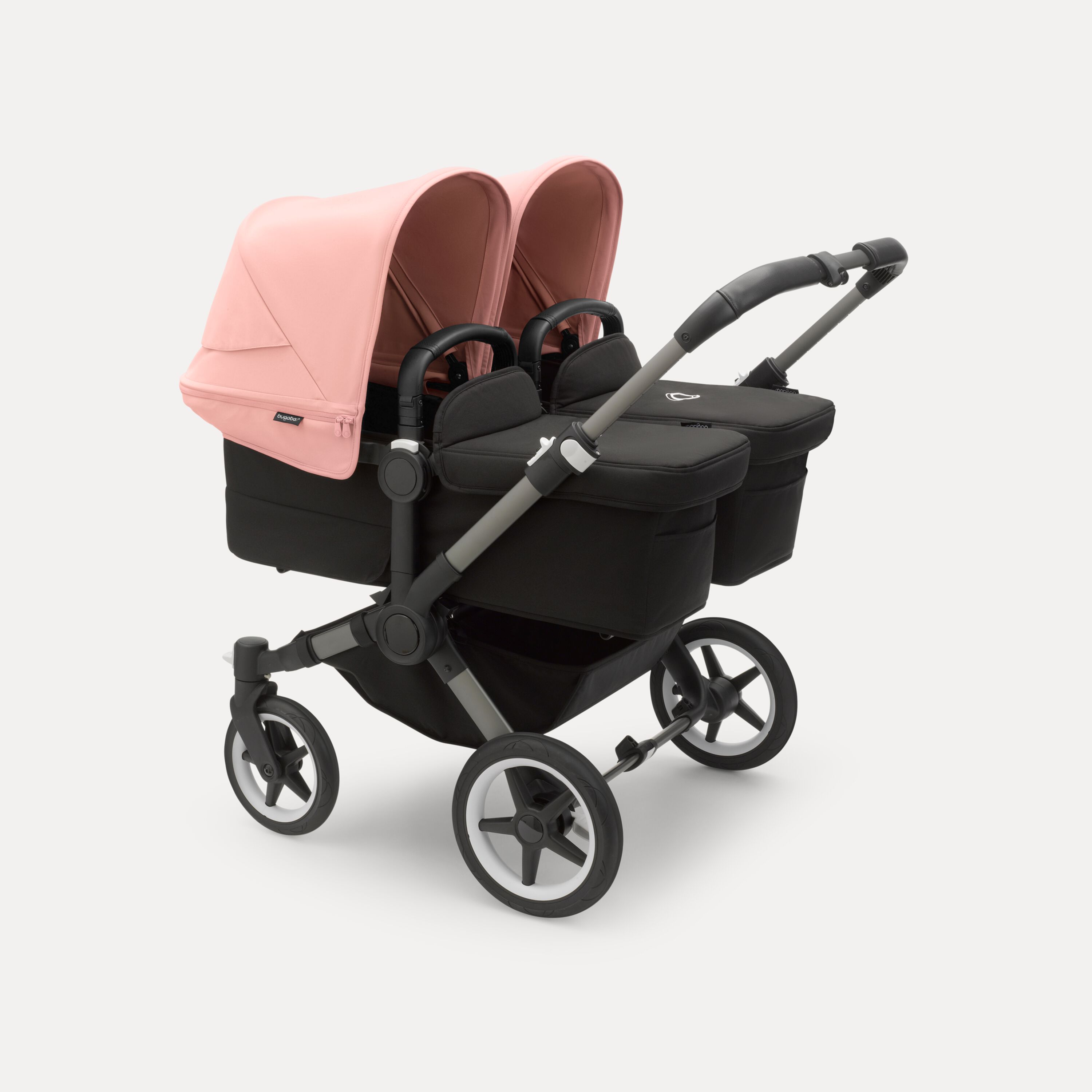 Bugaboo Donkey 5 twin stroller graphite base, midnight black fabrics, morning pink sun canopy - Main Modal Image Slide 1 of 10