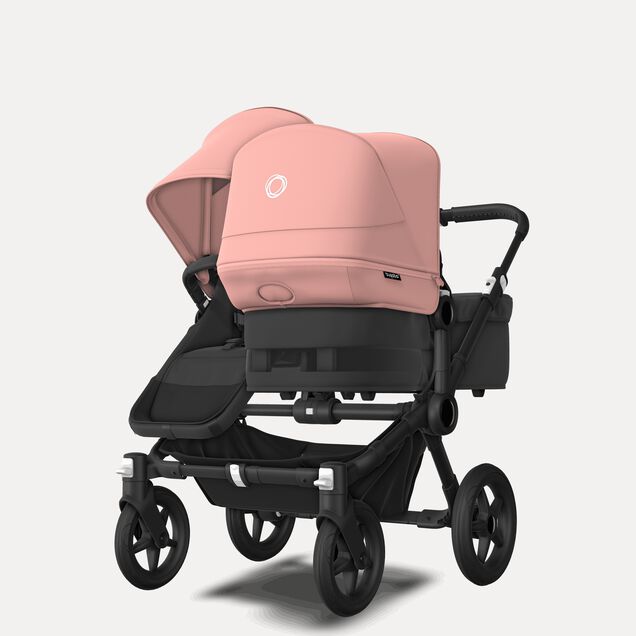 Bugaboo Donkey 5 Duo double stroller black base, midnight black fabrics, morning pink sun canopy - Main Image Slide 2 of 9